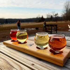 four small glasses of cider - flight